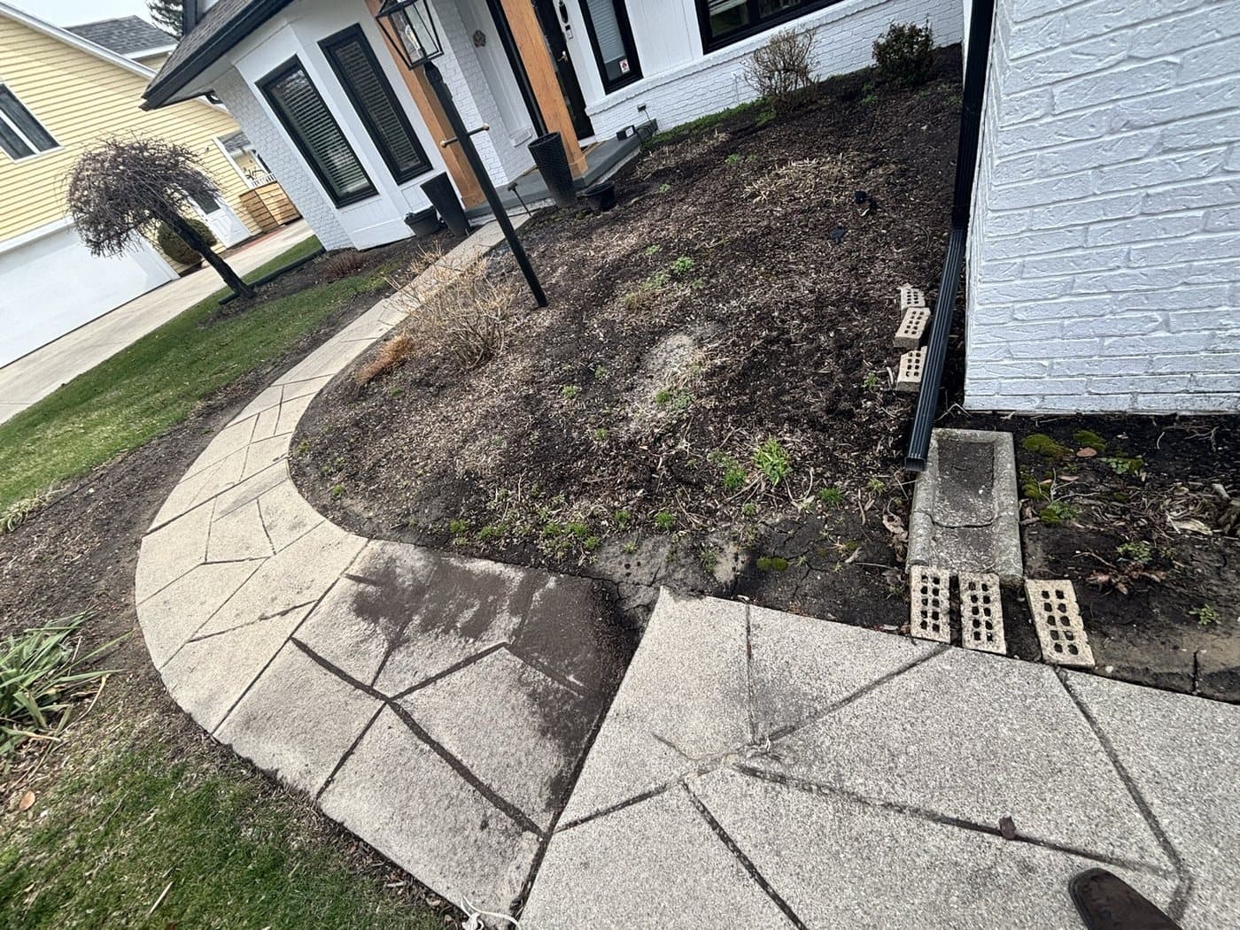 Landscape bed before Clean Edge bed cleanup and mulch installation